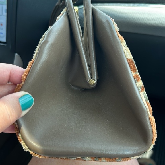 Graceline vintage chenille bag fall colors leather handle fully lined kiss lock - Picture 10 of 17